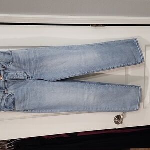 Express High-Rise Straight Ankle Button Fly Jeans - Blue